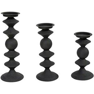 Stratton Home Decor Set Of 3 Modern Matte Black Metal Candlesticks NIB